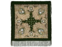 Павлопосадский шерстяной платок с шелковой бахромой «Лесное чудо», рисунок 845-9
